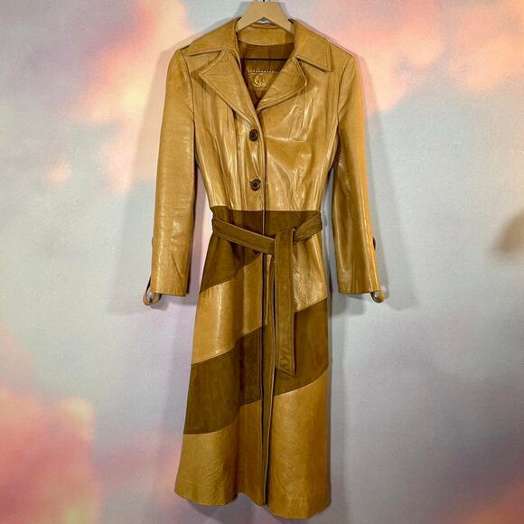 Vintage 70s Brown Leather Trench Coat
